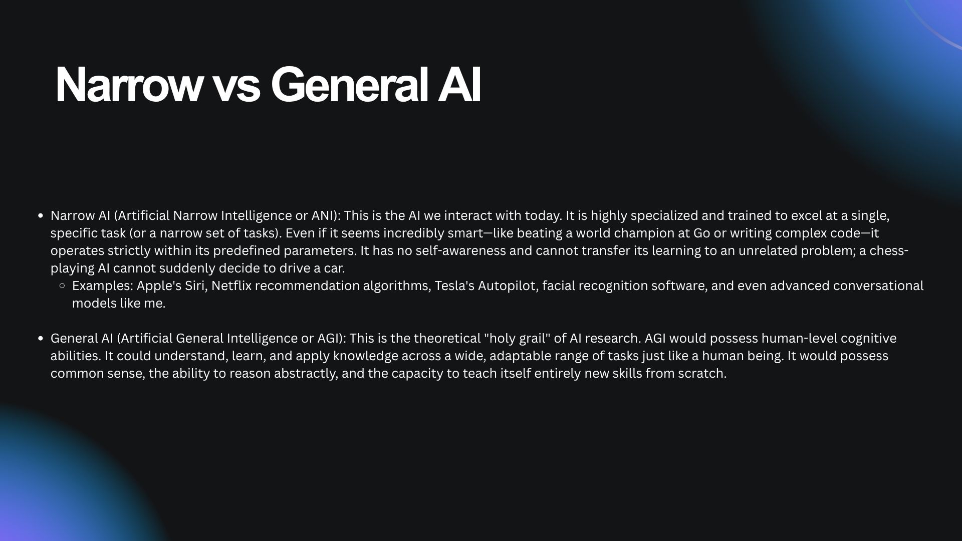 Narrow vs General AI